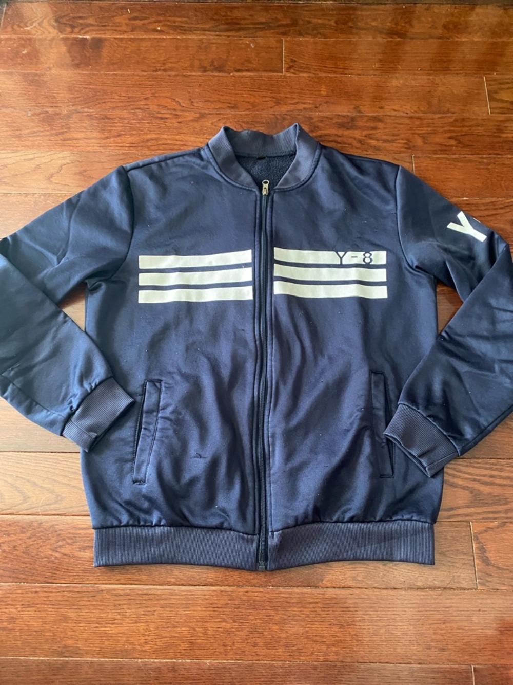 Navy Zip-up Track Jacket with White Stripe Detail